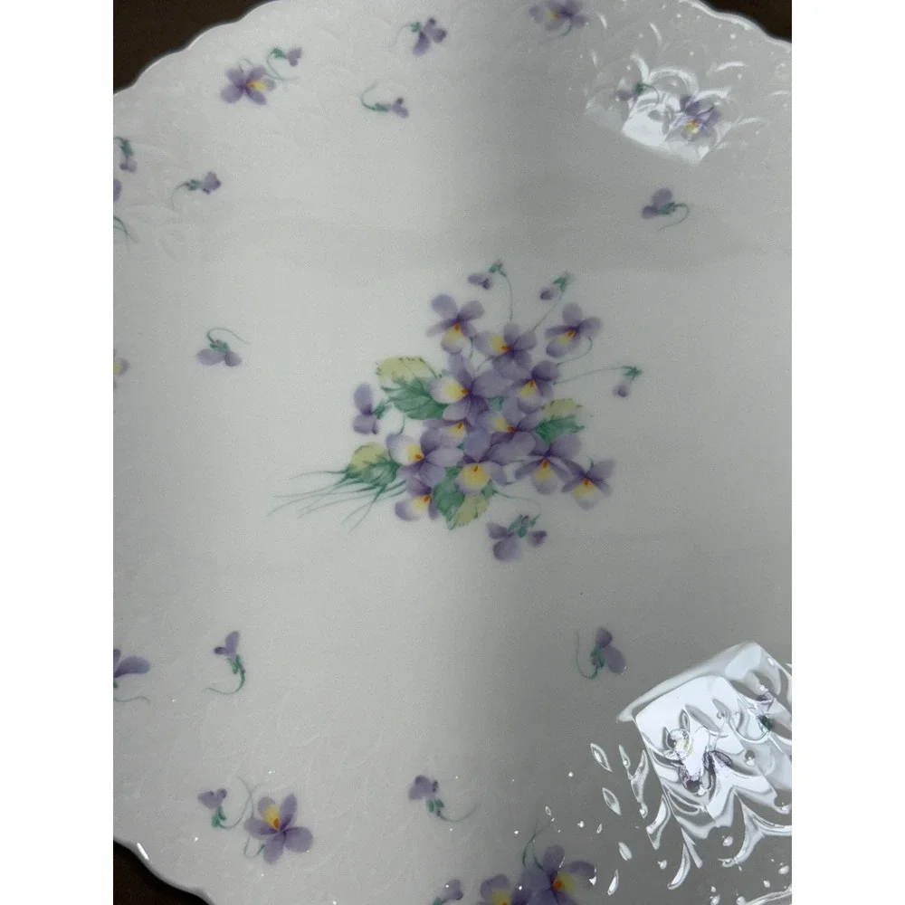 Mikasa Blue Violets B2057 Bone China Cake Plate and Server Set Japan‎ Scalloped